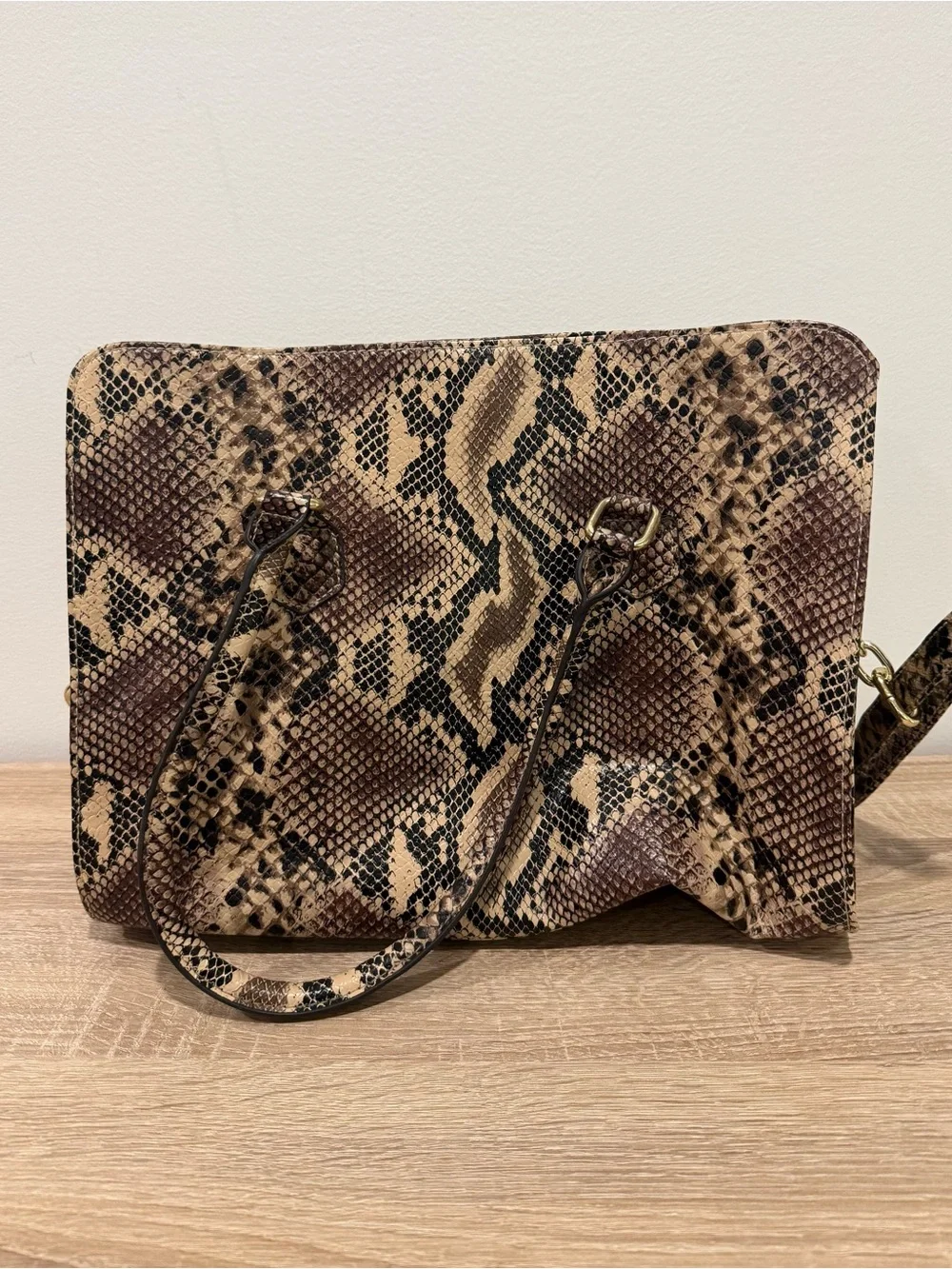 Rosetti Python Snakeskin Print Satchel Handbag Tote Purse Gold Lock Faux Leather